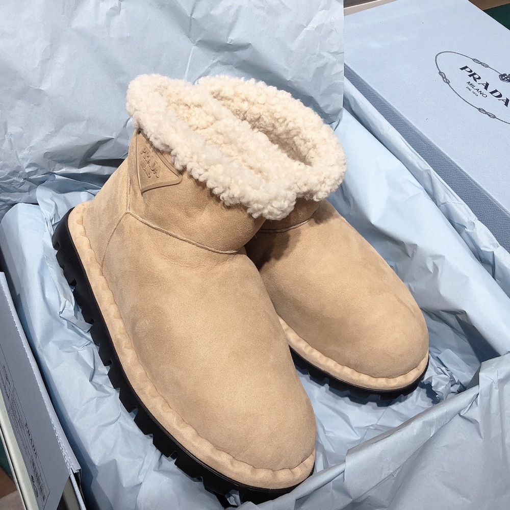 Prada Women's Beige Shearling Winter Boots